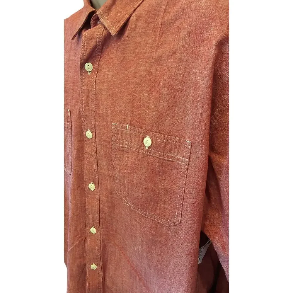 NWOT coral red long sleeve preppy slim fit long sleeve button up linen blend XL